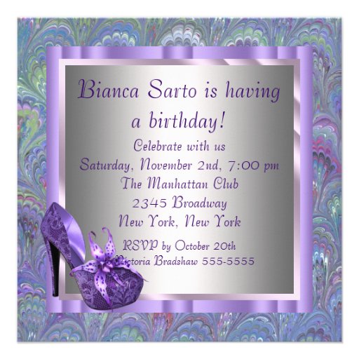 High Heel Shoes Womans Purple Birthday Party Invitations
