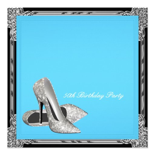 High Heel Shoes Womans Teal Blue Birthday Party Personalized Announcement