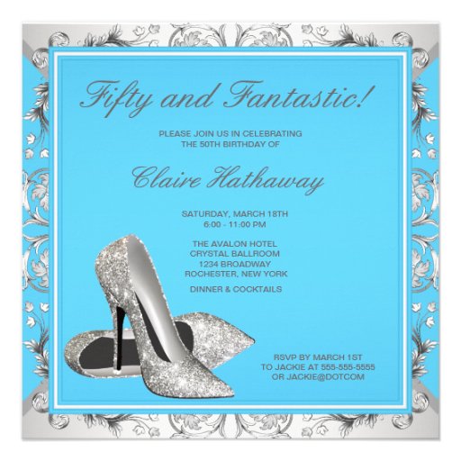 High Heel Shoes Womans Teal Blue Birthday Party Personalized Invite