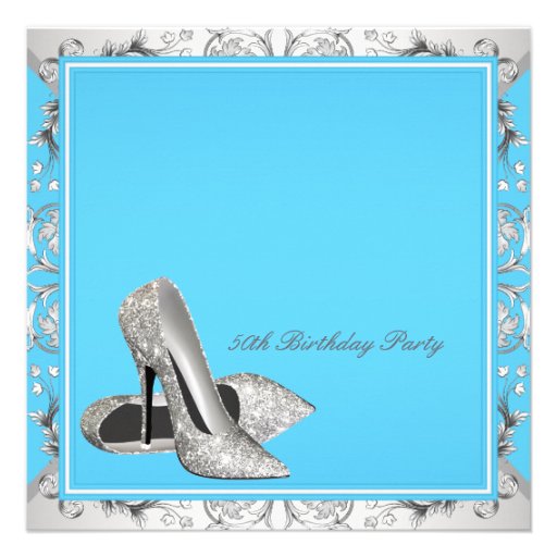 High Heel Shoes Womans Teal Blue Birthday Party Personalized Invite