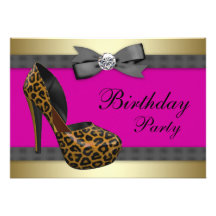 High Heels Hot Pink Leopard Birthday Invite