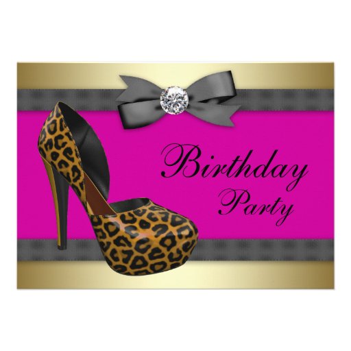 High Heels Hot Pink Leopard Birthday Invite (front side)