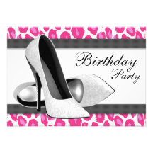 High Heels Hot Pink Leopard Birthday Party Announcements