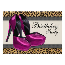 High Heels Hot Pink Leopard Birthday Party Personalized Invitation