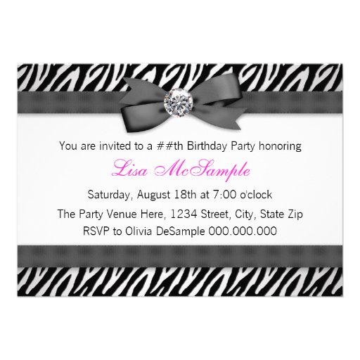 High Heels Hot Pink Zebra Birthday Party Personalized Announcement