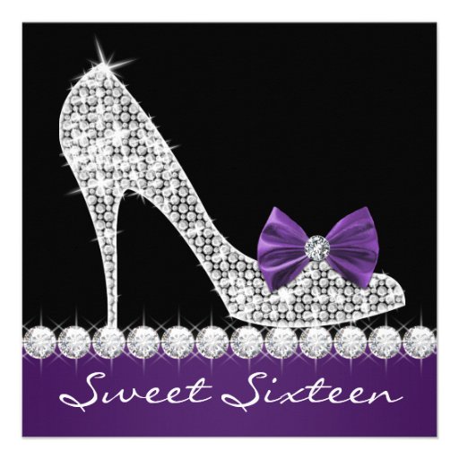 High Heels Purple Sweet Sixteen Birthday Party Personalized Invite