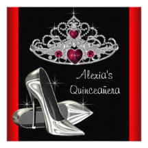 High Heels Tiara Red Black Quinceanea Announcement