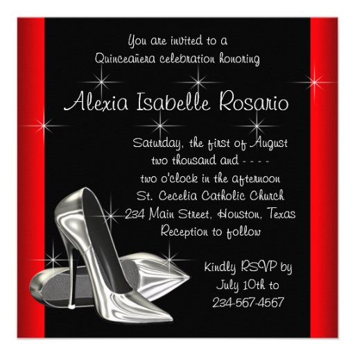High Heels Tiara Red Black Quinceanea Announcement