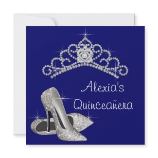 High Heels Tiara Royal Blue Quinceanera zazzle_invitation