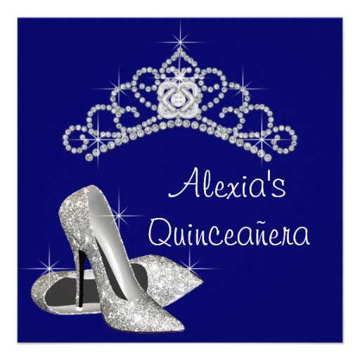 High Heels Tiara Royal Blue Quinceanera Announcements