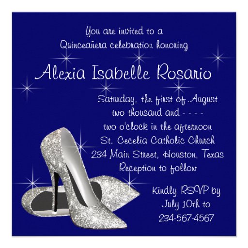 High Heels Tiara Royal Blue Quinceanera Announcements