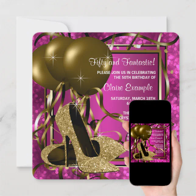 High Heels Womans Hot Pink And Gold Birthday Party Invitation Zazzle