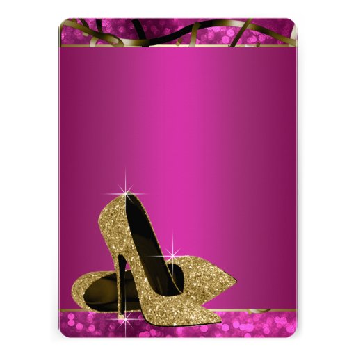 High Heels Womans Hot Pink and Gold Birthday Party Personalized Invites