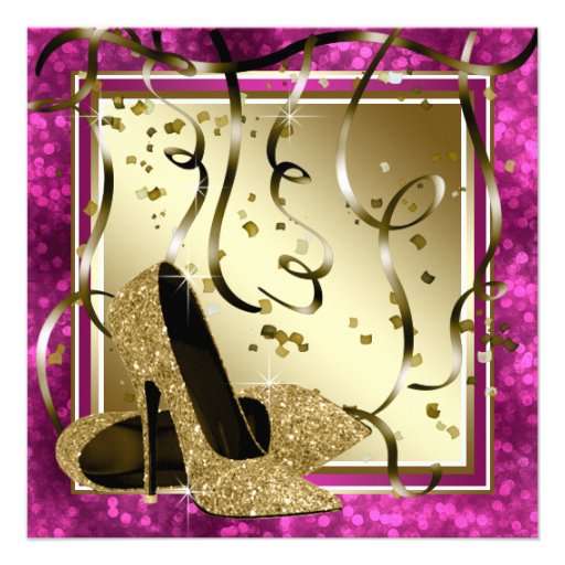 High Heels Womans Hot Pink Birthday Party Announcement