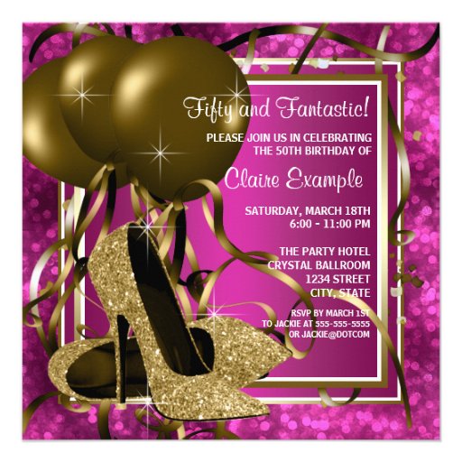 High Heels Womans Hot Pink Birthday Party Invite (front side)