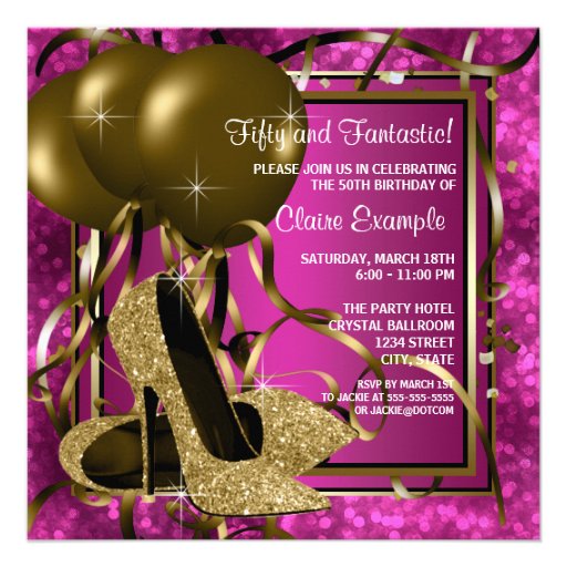 High Heels Womans Hot Pink Birthday Party Invite (front side)