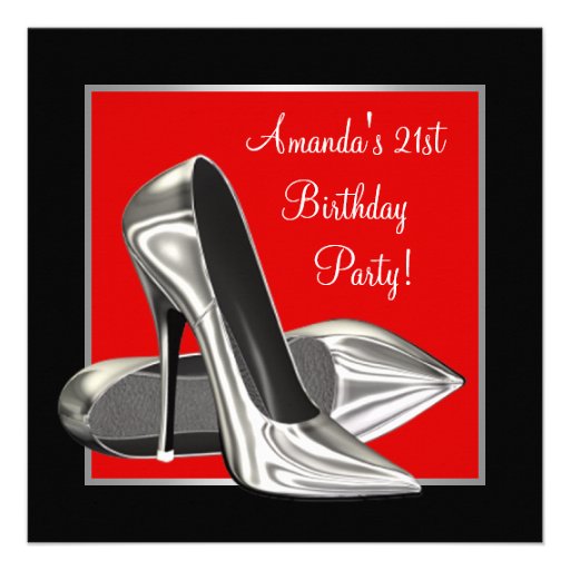 High Heels Womans Red Black  Birthday Party Personalized Invites