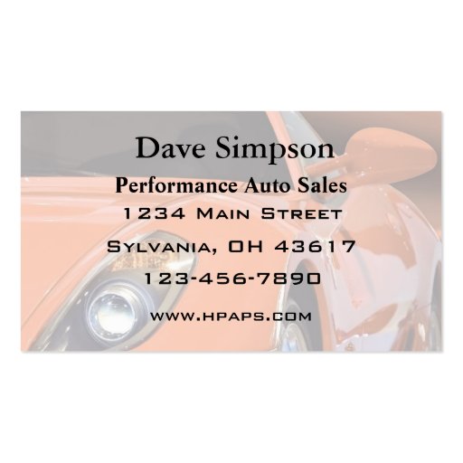 High Performance Auto Sales and Service Business Card Templates (back side)
