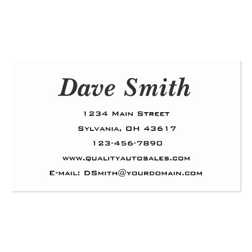 High Performance Automotive Sales & Service Business Card Template (back side)