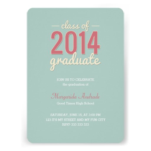 High School Graduation Party Photo Mint Pink 2014 Personalized Invites