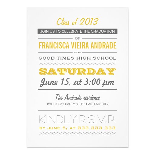 High School Graduation Party Photo Yellow Gray Personalized Invites