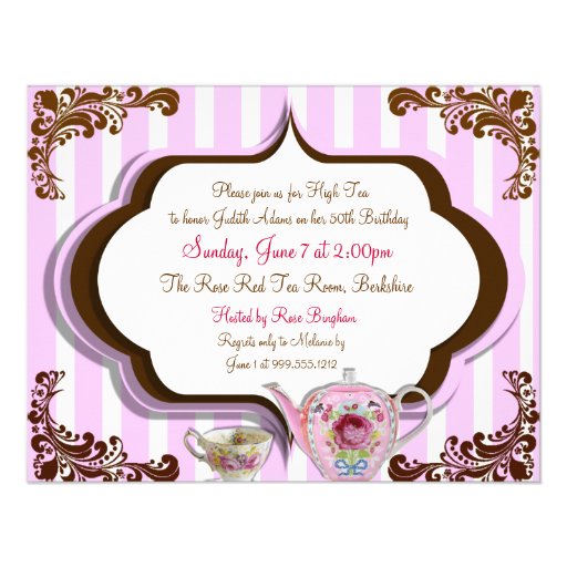 High Tea Birthday Invitations Front and Back