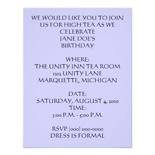 HIGH TEA BIRTHDAY PARTY INVITATION ~ EZ2 CUSTOMIZE