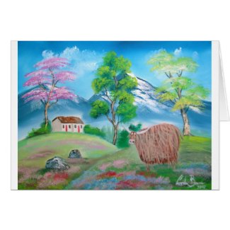 HIGHLAND COW FOLK PAINTING card