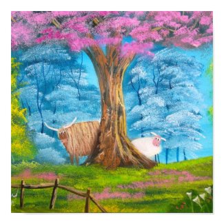 HIGHLAND COW SHEEP FOLK PAINTING print