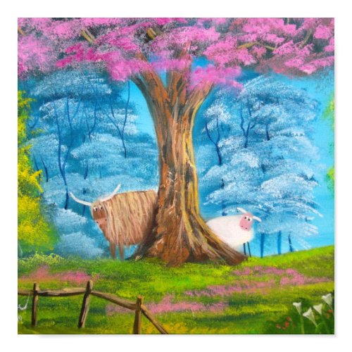HIGHLAND COW SHEEP FOLK PAINTING print