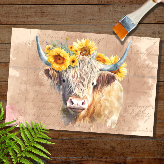 Highland Cow Sunflowers Decoupage Paper Zazzle