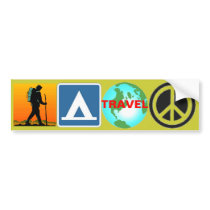 Hike, Camp, Travel, Peace bumper stickers