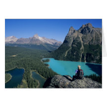 Hiker overlooking turquoise-colored Lake Greeting Card
