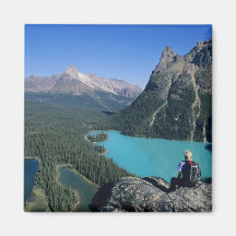 Hiker overlooking turquoise-colored Lake Magnet