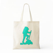 Hiker Silhouette Emblem Graphic Design Backpacker Tote Bags