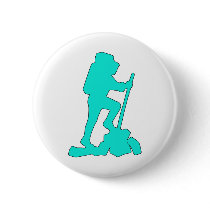 Hiker Silhouette Emblem Graphic Design Backpacker Button
