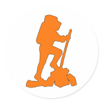 Hiker Silhouette Emblem Graphic Design Backpacker Round Sticker