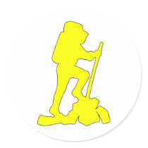 Hiker Silhouette Emblem Graphic Design Backpacker Round Sticker