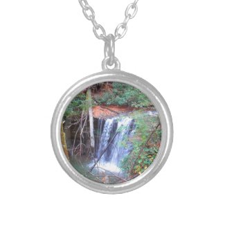 Hiking Trail Waterfall Round Pendant Necklace