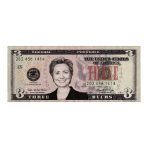 Hillary Clinton $3 Bill Poster posters by campusmovienetwork Hillary Clinton $3 Bill Poster posters
