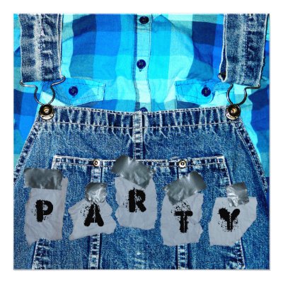 Hillbilly Party! Jean Overalls Plaid and Duct Tape Announcements