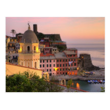 Hillside town of Vernazza in the evening, Cinque Postcard