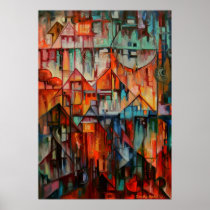 cityscape, canvas print, abstract art, oil painting, buildings, city, fine art, abstract expressionism, Poster with custom graphic design