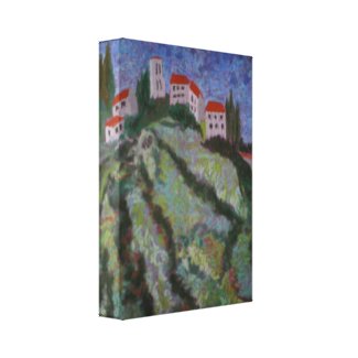 hilltop village wrappedcanvas