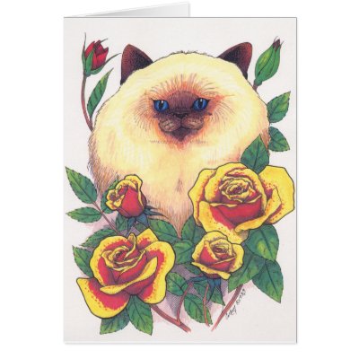 Himalayan and Roses Greeting Card by smilodonart