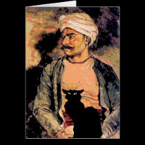Hindu Man with Black Cat cards