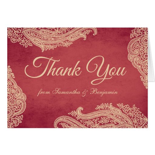 Hindu Wedding Mehndi Thank You Card red and gold Zazzle