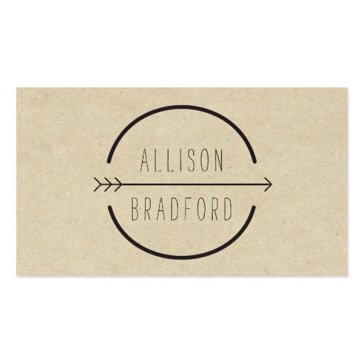 Hip and Rustic Arrow Logo on Tan Cardboard Business Card (front side)
