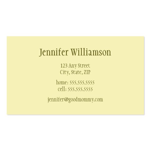 Hip Customized Gingham Mommy Calling Cards :: 05 Business Card Templates (back side)