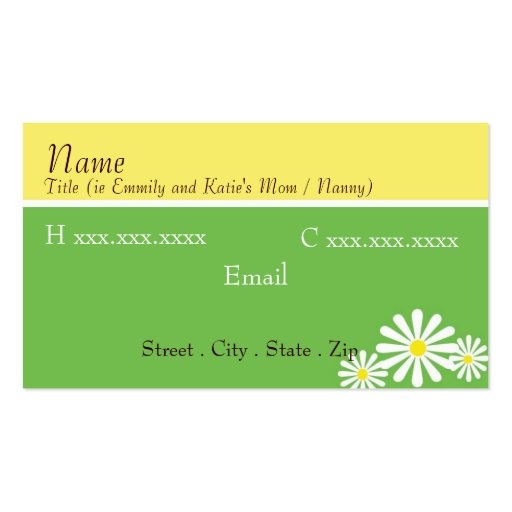 Hip Daisy Mommy Card Business Card Templates (front side)